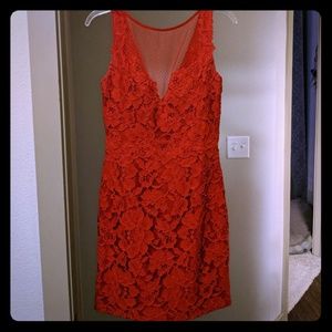Monique Lhuillier Red Lace Cocktail Dress